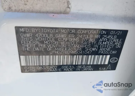 2021 Lexus Is 350 F Sport из США, поврежденный, VIN JTHGZ1B29M5041047